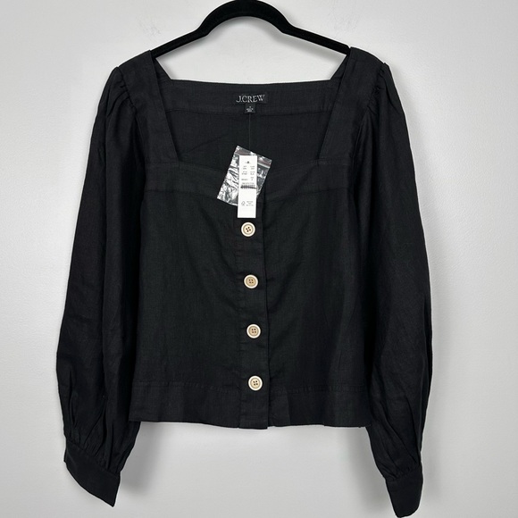 J. Crew Squareneck button-up top in linen BLACK NEW BY697 Small - Picture 4 of 8